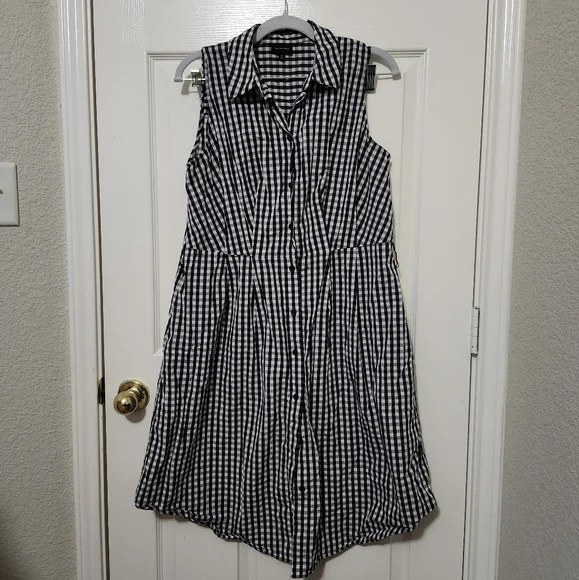 Who What Wear Black White Gingham Sleeveless Button Down Shirt Dress M - Picture 1 of 11
